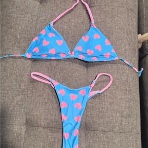 SHEIN Blue Bikini with Pink Hearts